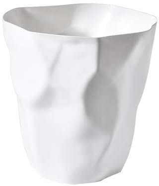 Kikumi Papelera Pequeña de Plástico, única, Irregular, Arrugada, Moderna, con Tapa Abierta, para Baño, Oficina, Dormitorio, Cocina (Blanco)