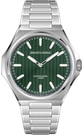 TACTO Specht & Söhne Uhr Modische Herren Armbanduhren Randa 751 Movt Ultradünne Edelstahl Uhr Saphir 100M Wasserdicht, grün, Armband