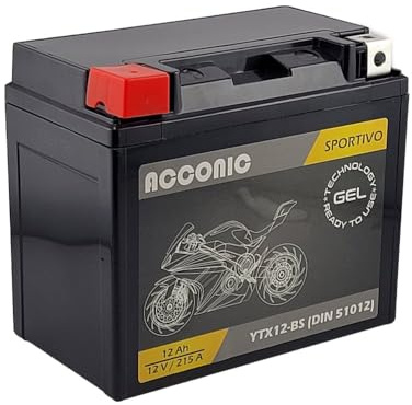 ACCONIC Sportivo Gel YTX12-BS Motorradbatterie 12Ah 12V (DIN 51012)