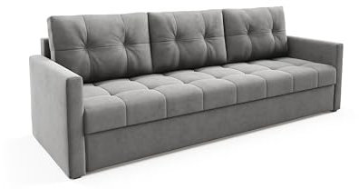 Sofello Couch Ivio mit mit Schlaffunktion Samt Velours mit bedkasten (Manila 16 - grau)
