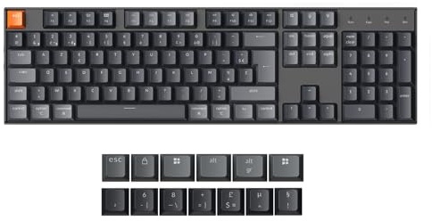 Keychron K10 QMK Clavier Jeu Mécanique sans Fil Personnalisé, 104 Touches Programmerbar Commutateurs Banane, Rétroéclairage LED Blanc, Bluetooth 5.2 pour Mac/Windows/Linux, Disposition FR- Version 2