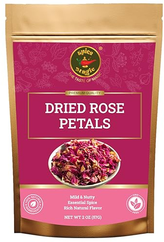 Spice Magic Dried Rose Petals | 100% Natural & Edible Rose Petals I Perfect for Herbal Teas, Desserts, Cupcake Toppings, Crafts and Decoration | Net Wt 2oz (57g)