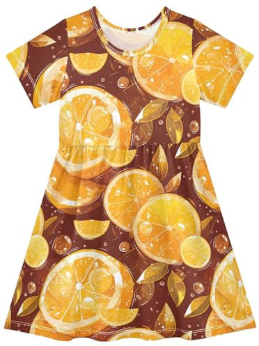 FRODOTGV Giallo Fetta di limone ragazze vestito manica corta orlo volant mini abito per ragazze, Fetta Di Limone Giallo, 4 anni