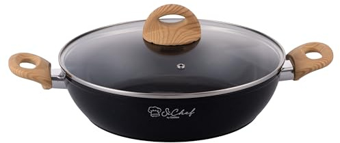 Tegame 28 cm, rivestimento interno antiaderente in ceramica, in lega di alluminio, induzione, con coperchio in vetro temperato, Osaka SìChef