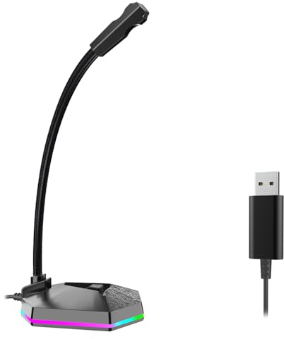 USB Computer Microphone, Plug & Play Condenser Mic with Mute Button & LED, Omnidirectional Desktop Mic for PC/Laptop, Adjustable Gooseneck, Compatible with Windows/Mac, for Gaming/Streaming