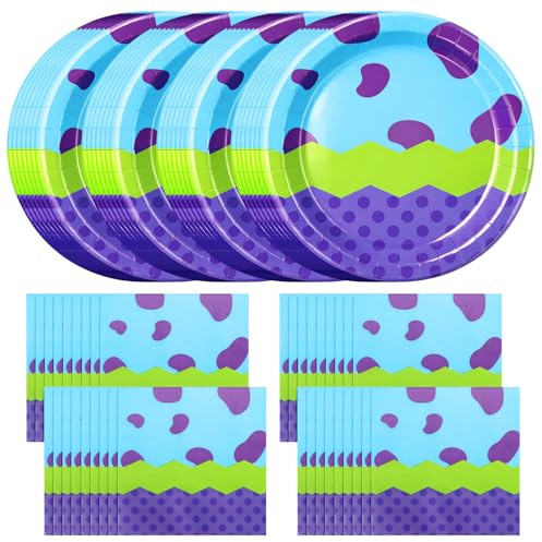 Qinyoung 16 Pack Monster Birthday Party Supplies Paper Plates and Napkins for Summer Baby Shower Cartoon Animation Birthday Party Decorations