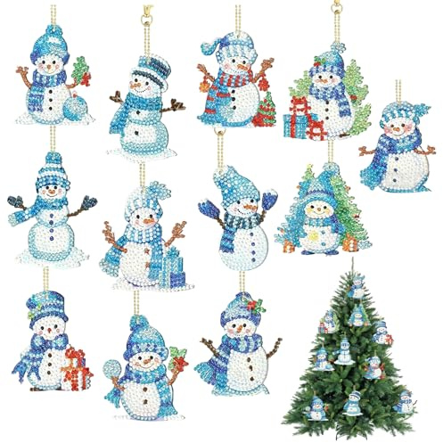 KLINNA 12 Stück Diamond Painting Weihnachten Anhänger, Doppelseitiges 5D Bastelset für Kinder & Erwachsene, DIY Diamant Malerei als Schlüsselanhänger, Weihnachtsbaumschmuck & Geschenkanhänger
