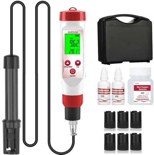 Sauerstoffmessgerät-Testkit, Teichsauerstofftester, DO-Messgerät mit austauschbarer Membrankappe, sauerstofffreies Wasser, Elektrolyt, für Teich-Aquarium-Abwasser 0,0–40,0 mg/l