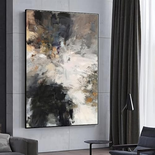 UUDEZO Großes, gerahmtes abstraktes 3D-Wandbild mit Struktur für das Wohnzimmer, Schwarz-Weiß-Leinwanddrucke, Gemälde, Kunstwerke für die Wand (96 x 160 cm (38 x 63 Zoll) / mit schwarzem Rahmen)
