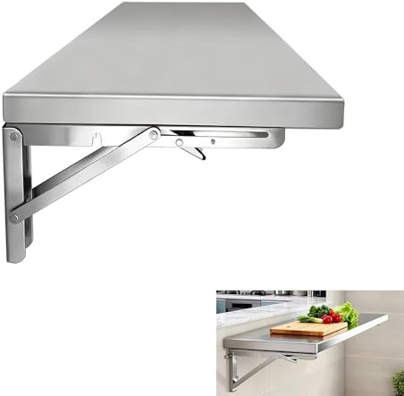 CenYiDsque Breite 40cm x Länge 150cm Wandklapptisch Aus Edelstahl, 304 Material, Kratzfest, wasserdicht und feuchtigkeitsbeständig, Geeignet für Balkone, Schlafzimmer, Küchen, Wohnzimmer und Esswagen