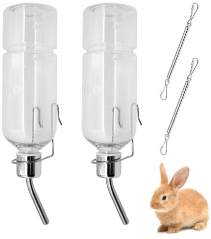 2 Piezas Bebedero Conejo, 350ml Antigoteo Botellas de Agua para Roedores, Colgando Botella de Bebedero Colgante, para Mascotas Roedores Animales Pequeños Chinchillas Hamster