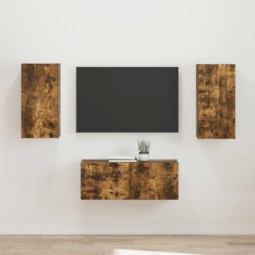 Hoopleep Wall-Mounted TV Cabinet Set, 2 Pcs Smoked Oak Engineered Wood, Modern Entertainment Center for Living Room, Space-Saving Media Storage Solution, 78.5 x 31 x 30 cm