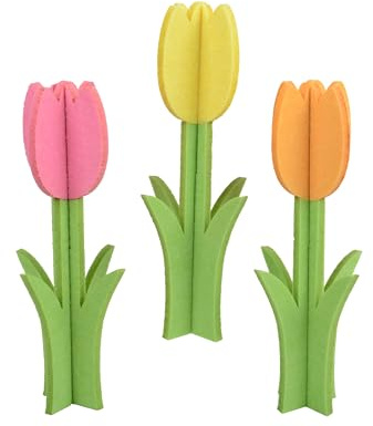 Decoris Dekoblumen Tulpen 7x15 cm Filz 3er Set - Dekoblumen zum Stellen - Blumen Frühlingsdeko - Filzblumen als Osterdeko Osterschmuck - Kunstblumen - Gelb Orange Rosa