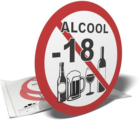Adesivi per segnaletica – Alcool vietato per i minori di 18 anni, 3 adesivi rotondi – 10 cm