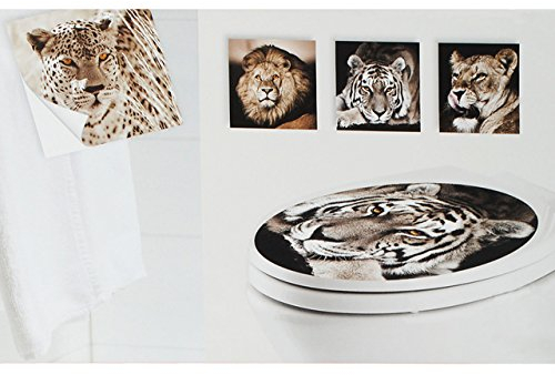 alles-meine.de GmbH 9 TLG. Set: Badsticker - Wandtattoo - Fliesen Sticker & WC Sitz Aufkleber - Tiger & Zootiere - schwarz weiß - selbstklebend wiederverwendbar - Wandaufkleber f..