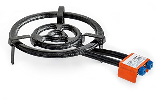 Paellabrenner 40 cm Ringbrenner 17,5 kw + Gasschlauch/Druckminderer (Gaskocher, Campingkocher, Räucherofen Gasbrenner, Hockerkocher, Lanzenbrenner Paella Gas Kocher)