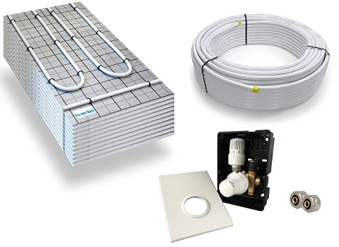 Warmwasser Tackerplatte Fußbodenheizung HoWaTech TAC Komplett Set 5/10m² Dämmplatte 20mm EPS WLG 045 DES und Regelbox TH-RTL, Heizfläche:5.00m²