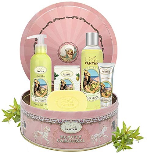 Coffret Cadeau Femme Soin 1 Gel Douche, 1 Creme Main, 1 savon, 1 Lait Corps/ Parfum Verveine, Bergamote, Citron/ Coffret Noel Un Air d'Antan/ Idee Cadeau Maman Anniversaire/ Coffret Beauté Femme