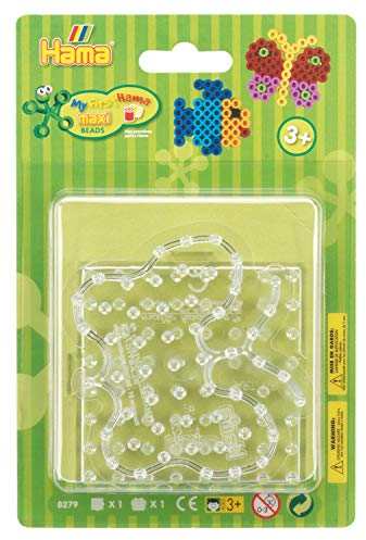 Hama Perlen 8279 Stiftplatten 2er Set für Maxi Bügelperlen mit Durchmesser 10 mm, Motive Schmetterling und Quadrat in transparent, kreativer Bastelspaß für Groß und Klein