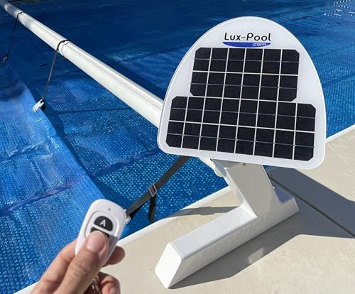 Rodillo de carrete de manta solar motorizado con batería solar (blanco) - Funcionamiento simple con clic - Adecuado para piscinas rectangulares de hasta 20 x 40 pies