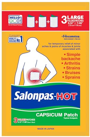 Salonpas Pain Relieving HOT Capsicum Patch, 3 Count (12 Pack)