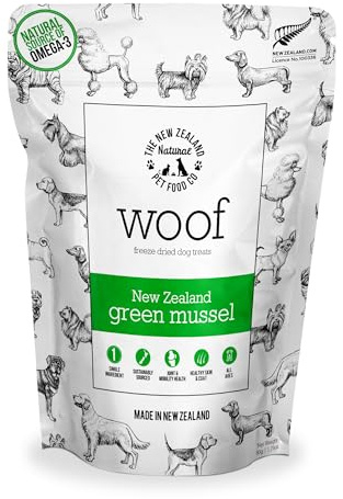 The New Zealand Natural Pet Food Co. WOOF Freeze Dried Dog Treats - High Protein, Small & Large Dog, Natural, Topper, Treat, Green Mussels - 1.76 oz