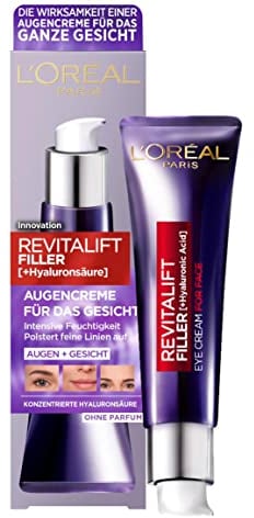 L'Oréal Paris Augencreme für Frauen: poltert auf, glättet die Haut und spendet intensiv Feuchtigkeitmit konzentrierter [Hyaluronsäure]Revitalift Filler, 1x 30ml