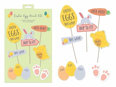 SRV Hub® 6 Ostereiersuche-Schilder, Ostereiersuche, Hinweisschild für Kinder, Ostereier, Garten, Spiel, Anleitung für Ostereier, Outdoor, Eiersuche, Spiel, Partyzubehör, Größe - 21 cm