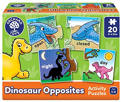Orchard Toys Dinosaur Opposites Activity Puzzles, Helps to Teach Opposites, 20 Puzzles in a Box, 2-Piece Activity Puzzles, For Kids Age 3-6