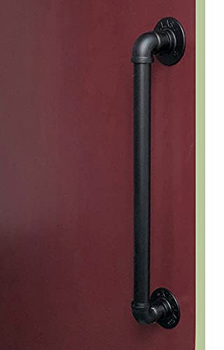 Poignées de porte de grange coulissantes noir extérieur - Ensemble de quincaillerie industriel, barre d'appui rustique pour porte coulissante, garage, abris de jardin, placard - fer forgé en métal