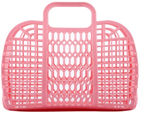 BABANA Kleine Plastikgelee-Taschen - Wiederverwendbarer Geschenkkorb | Strandtasche, Braut-, Osterkorb (Blassrosa)