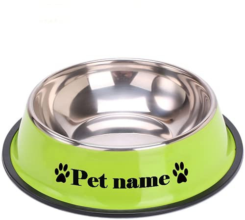 CZD Personalized Dog Bowl with Your Pet's Name,Personalised Dog Food Bowl,Stainless Steel Dog Bowl,Pet Water Bowl,Personalised Gifts for Dogs (26cm x20cm,Green)
