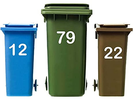2 x Bin Numbers for Wheelie bins White Wheelie Bin House Numbers Differ Stickers Dustbin Sticker Peel & Stick Personalised Wheelie Bin Stickers House Number Home Recycling Box Wheelie Self Adhesive