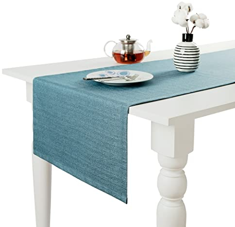 Miss Savon Tischläufer Leinenoptik - Modern hochwertige Tischdecke Pflegeleichte Decke Frühling für Essticsh Fleckschutz Tischtuch abwaschbar Party Urlaub Dekoration (45 x 160 cm, Hellblau)