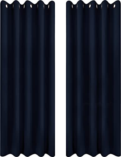Utopia Bedding Blackout Curtains Grommet Thermal 2 Panels Drapes [Navy, 66 x 90 Inches] Sound Insulated Curtain for Bedroom and Living Room (167x228 cm)