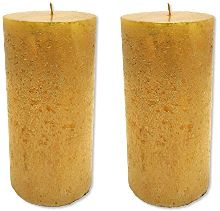 DARO DEKO Stumpenkerze XL 10 x 20cm Gold mit Glitzer 2 Stück durchgefärbt Säulenkerze