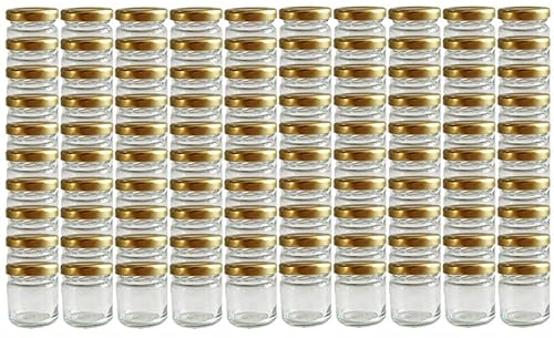 Vitrea 1000 x Marmeladengläser kleine 50 ml Gläschen mit Schraub-Deckel Gold - Mini Einmachgläser - Honiggläser - Probiergläser für Gastgeschenke & Hochzeit Made in Germany (1000)
