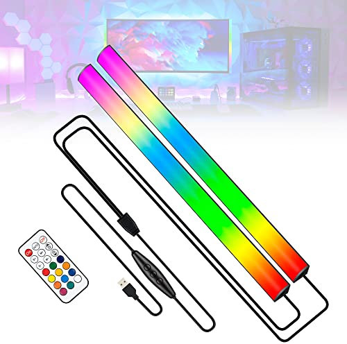 JUSJUBR 2 barras de luz RGB debajo del monitor, luces de juego para configuración de juegos, 353 modos de cambio de color, barra de luz de escritorio con control remoto, barra de luz RGB para