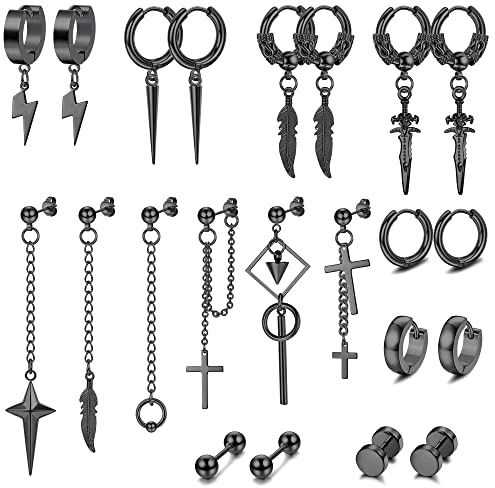 Dochais 22 Stück Damen Punk Ohrringe Set, Vintage Gothic Ohrstecker, Punk Kette Schwarz Knorpel Helix Ohrstecker, Spikes Rock Ohrringe für Club Halloween Party Männer Frauen