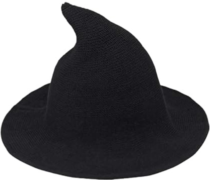 Halloween Garn Strick Zauberer Hut - Faltbar Schwarz Mit Scharfer Spitze - Hexe Kostüm Für Mädchen - Breite Krempe Cosplay Party Zubehör