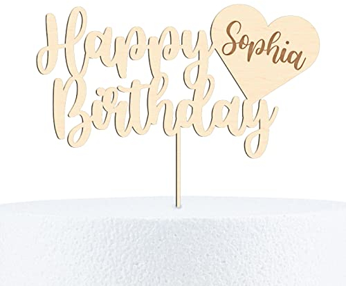 Alsino Happy Birthday Cake Topper Geburtstag Kuchendeko aus Holz oder Acryl personalisiert mit Wunschnamen - 15, 20 & 25 cm Höhe, 20 cm, Birke Multiplex