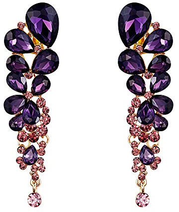 EVER FAITH Bridal Rhinestone Crystal Wedding Teardrop Clip-on Earrings Purple Gold-Tone (13001478-4uk)