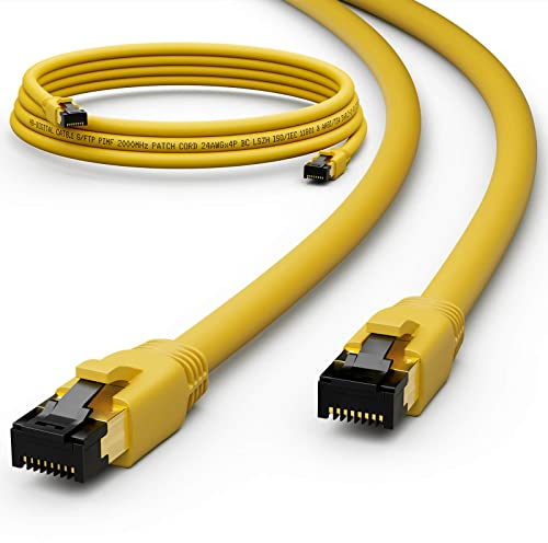 HB-DIGITAL 15m CAT 8 LAN Kabel Netzwerkkabel Patchkabel AWG 24 S/FTP LSZH 40Gbps 2000MHz - GHMT Zertifiziert - reines Kupfer mit vergoldete RJ45 Stecker für Switch, Router, Modem, PC - Gelb