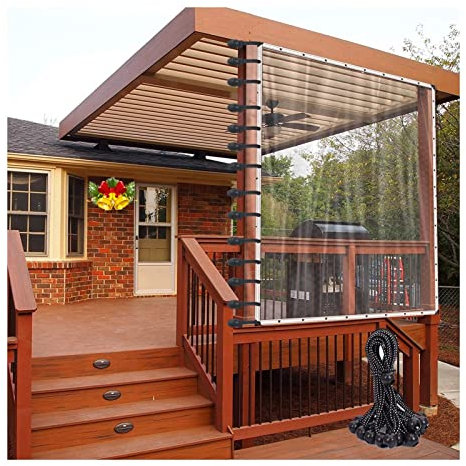 Aoisavch Rideau Balcon Exterieur Coupe Vent pour terrasse, Rideaux de pergola de 0,3 mm d'épaisseur avec œillets, Panneau de bâche Transparent de 400 g/m², 60 Tailles