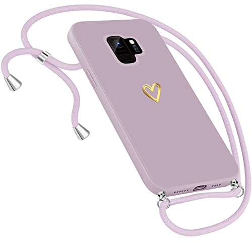 Handykette für Samsung Galaxy S9 - Herz Motiv Muster Hülle mit Band Kordel zum Umhängeband - Ultradünn (C)