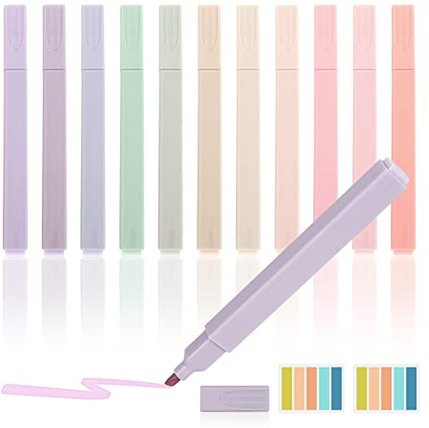elthmpr Textmarker Pastell Highlighter Pen - 12 Stück Marker Stifte Textmarker Aesthetic Pastellstifte Farben Schulsachen Aesthetic für Journal Bibel Planer Notizen Schule Bürobedarf