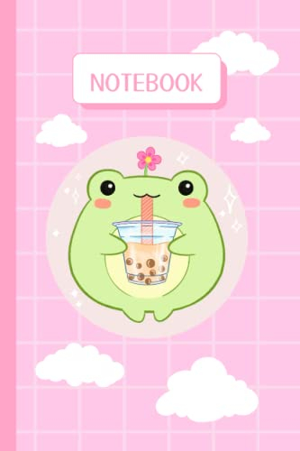 Notebook: Kawaii Bubble Tea Frog, Pastel Pink Cute Japanese Cottagecore Aesthetic Journal, Blank Lined Notebook