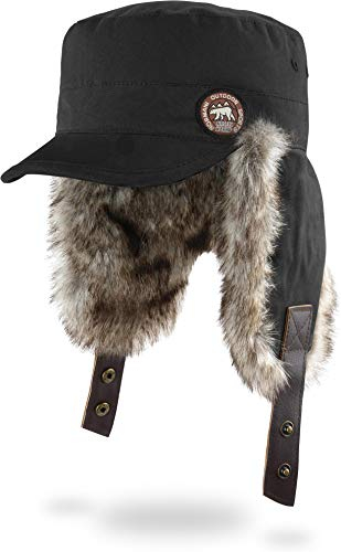 normani Wintermütze Wintercap mit Kunstfell und Ohrenklappen - Warme Innenpolsterung, Winddicht und Schirm für Damen und Herren Farbe Schwarz Größe L/XL