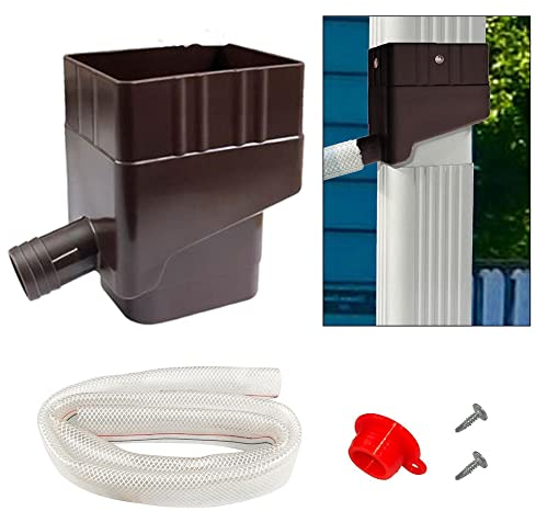 RANRAO Récupérateur Collecteur Eau de Pluie, Système de récolte d'eau de Pluie Rectangulaire Réutilisable, Système de Dérivation de l'eau de Pluie avec Tuyau de 40'' Our l'arrosage, Marron