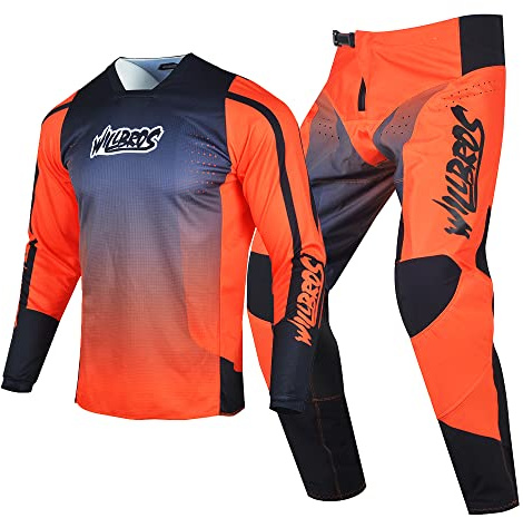 Willbros Motocross Jersey Hose Combo Offroad Dirt Bike Reiten MX Getriebe Set Protective Anzug Rennbekleidung Schwarz Orange (Jersey XL Hosen 36)
